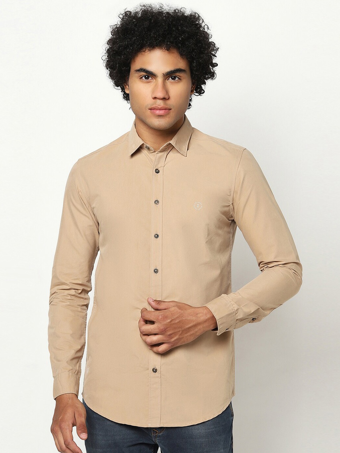 

Blue Buddha Men Regular Fit Solid Cotton Casual Shirt, Beige