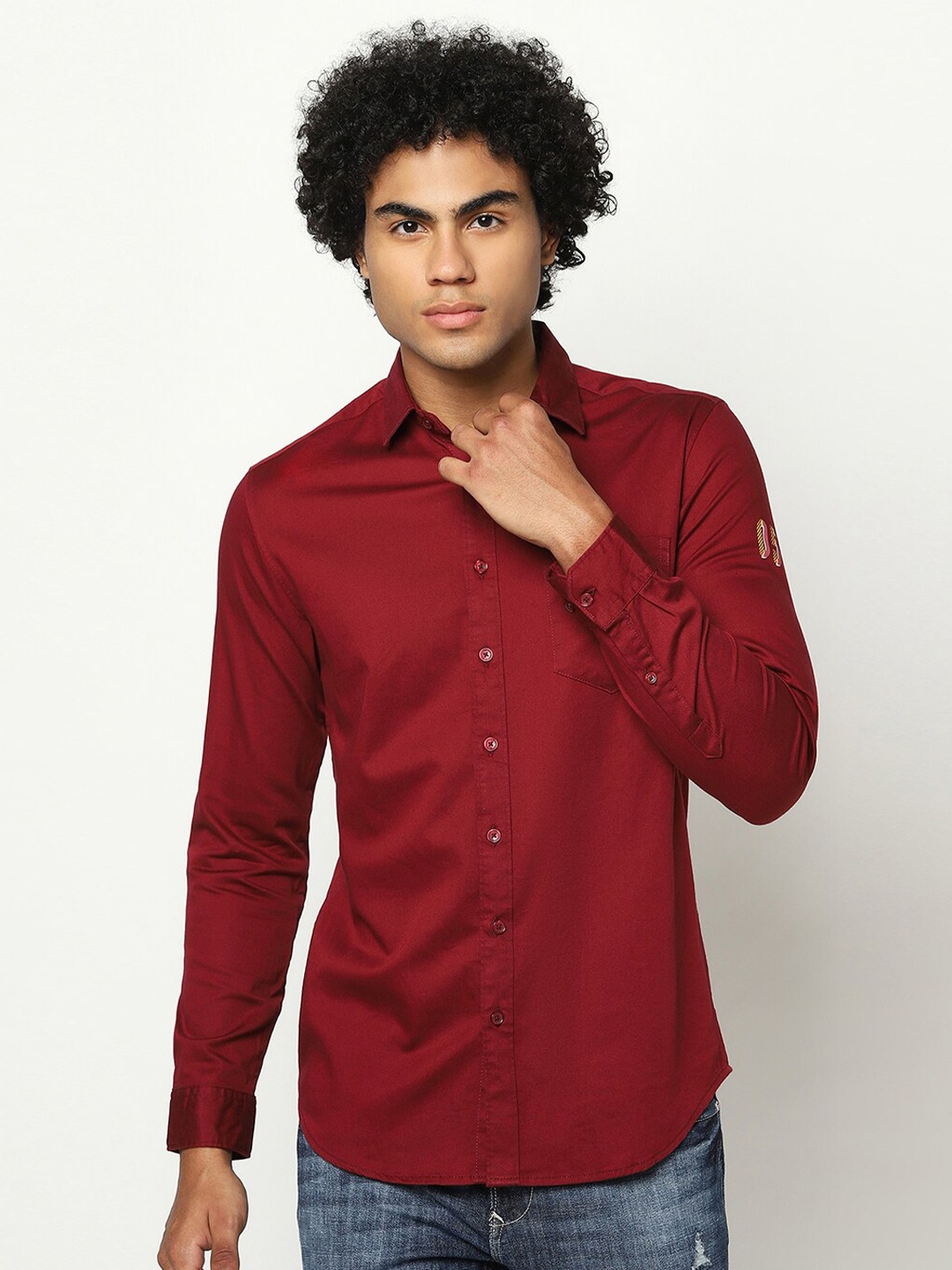 

Blue Buddha Men Regular Fit Solid Cotton Casual Shirt, Maroon