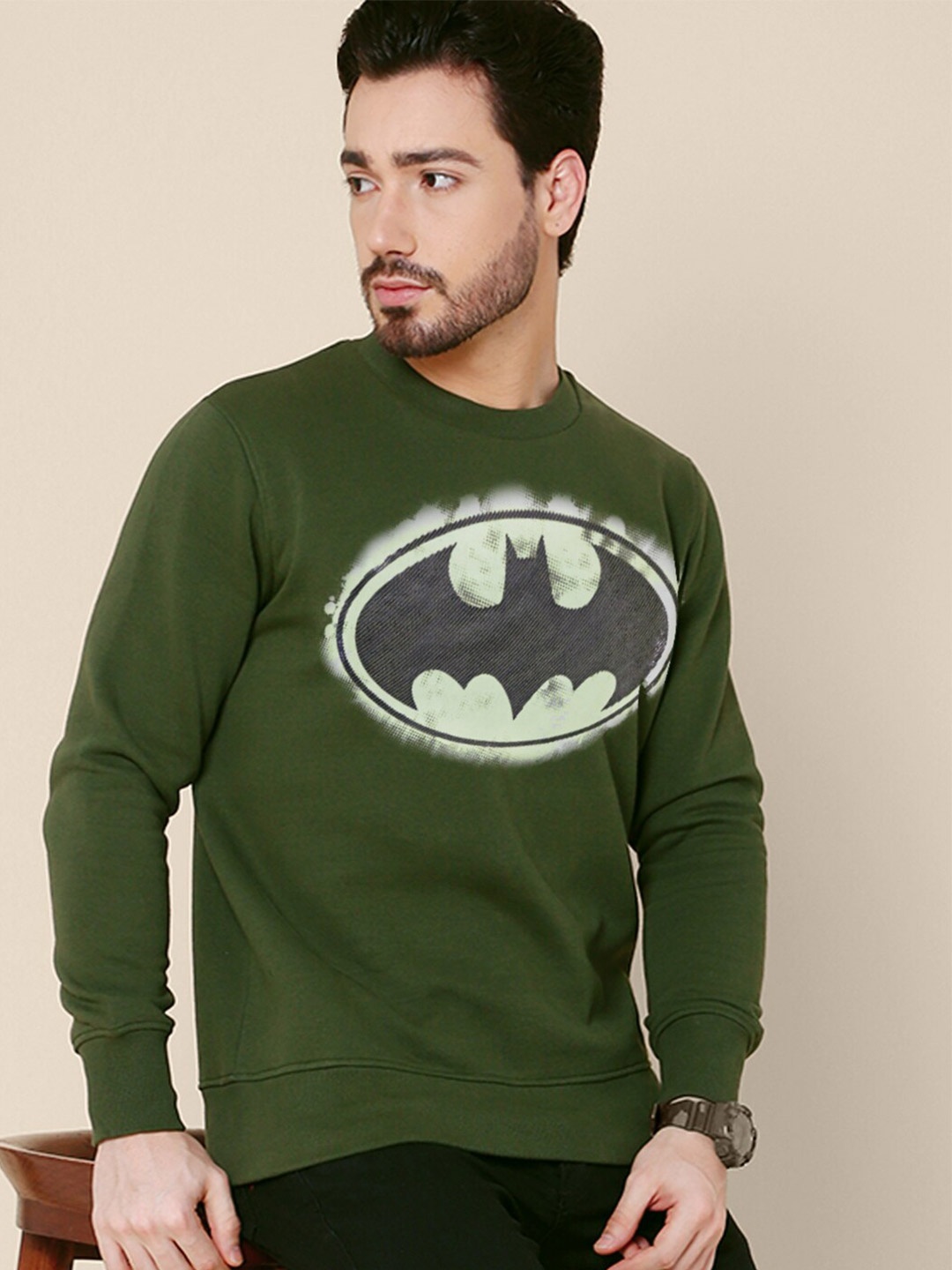 

Free Authority Men Green Batman Printed Sweatshirt