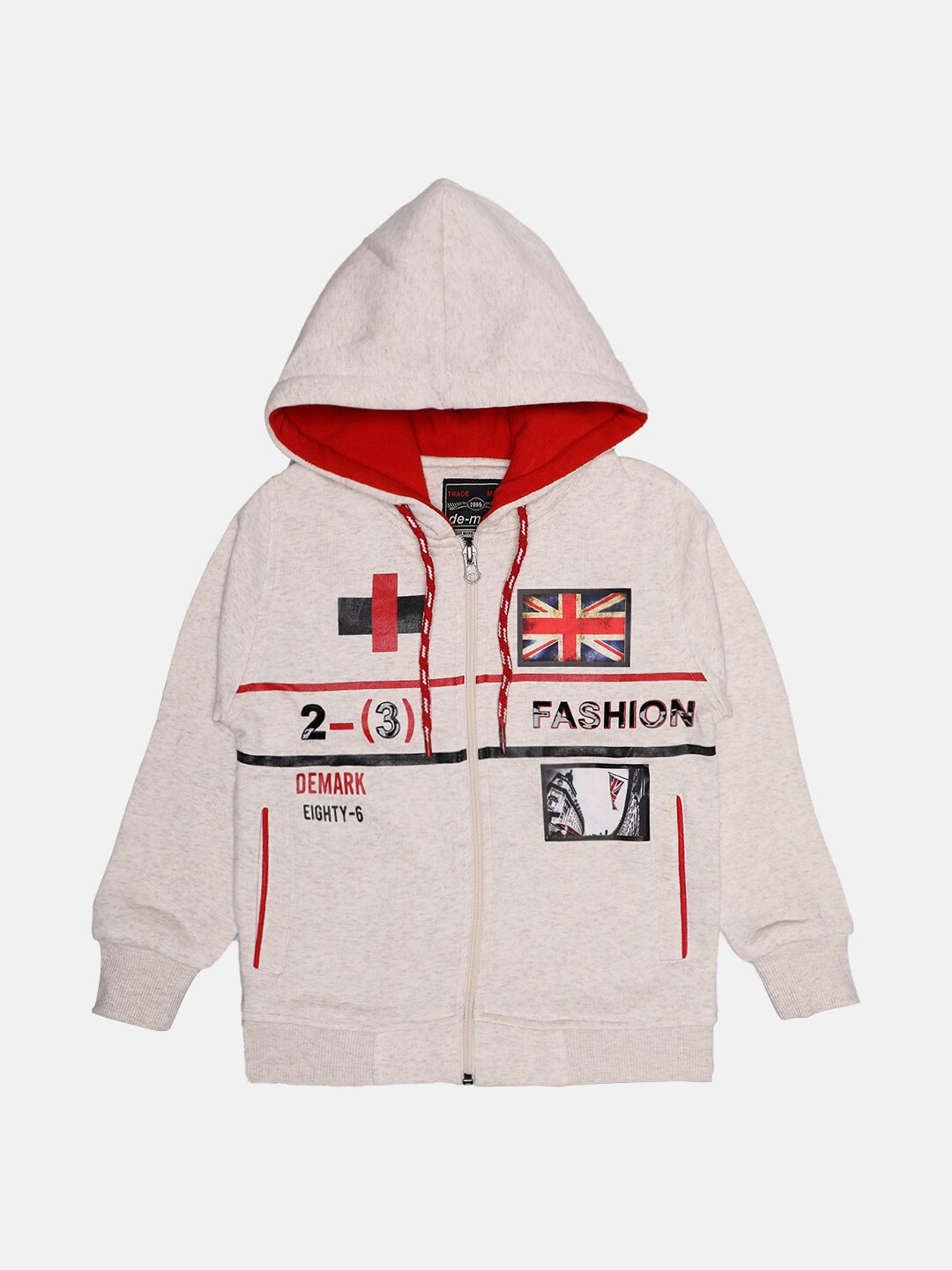 

CHIMPRALA Boys Printed Hooded Cotton Sweatshirt, Cream