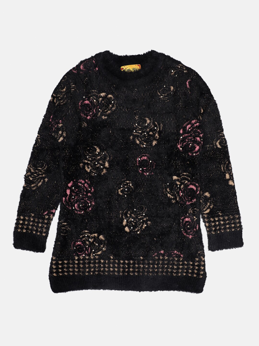 

CHIMPRALA Girls Black Floral Pullover