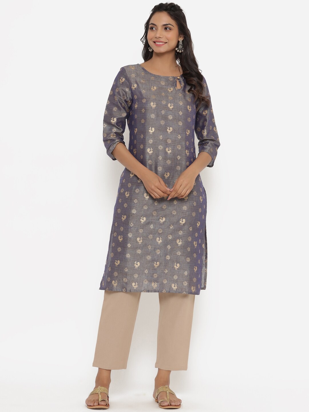 

Sutidora Women Purple Ethnic Motifs Keyhole Neck Kurta