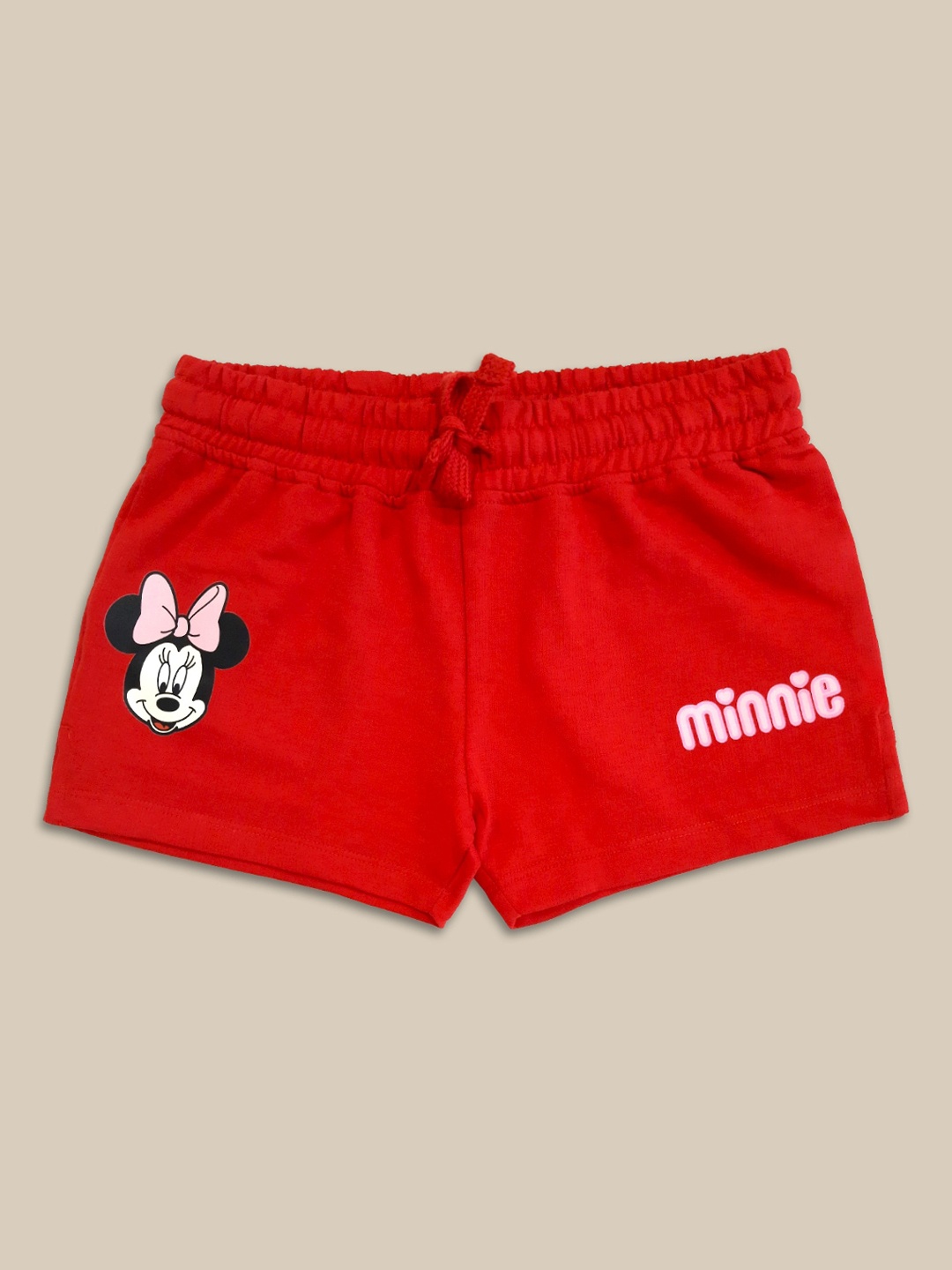 

Kids Ville Girls Humour and Comic Printed Minnie Mouse Shorts, Red