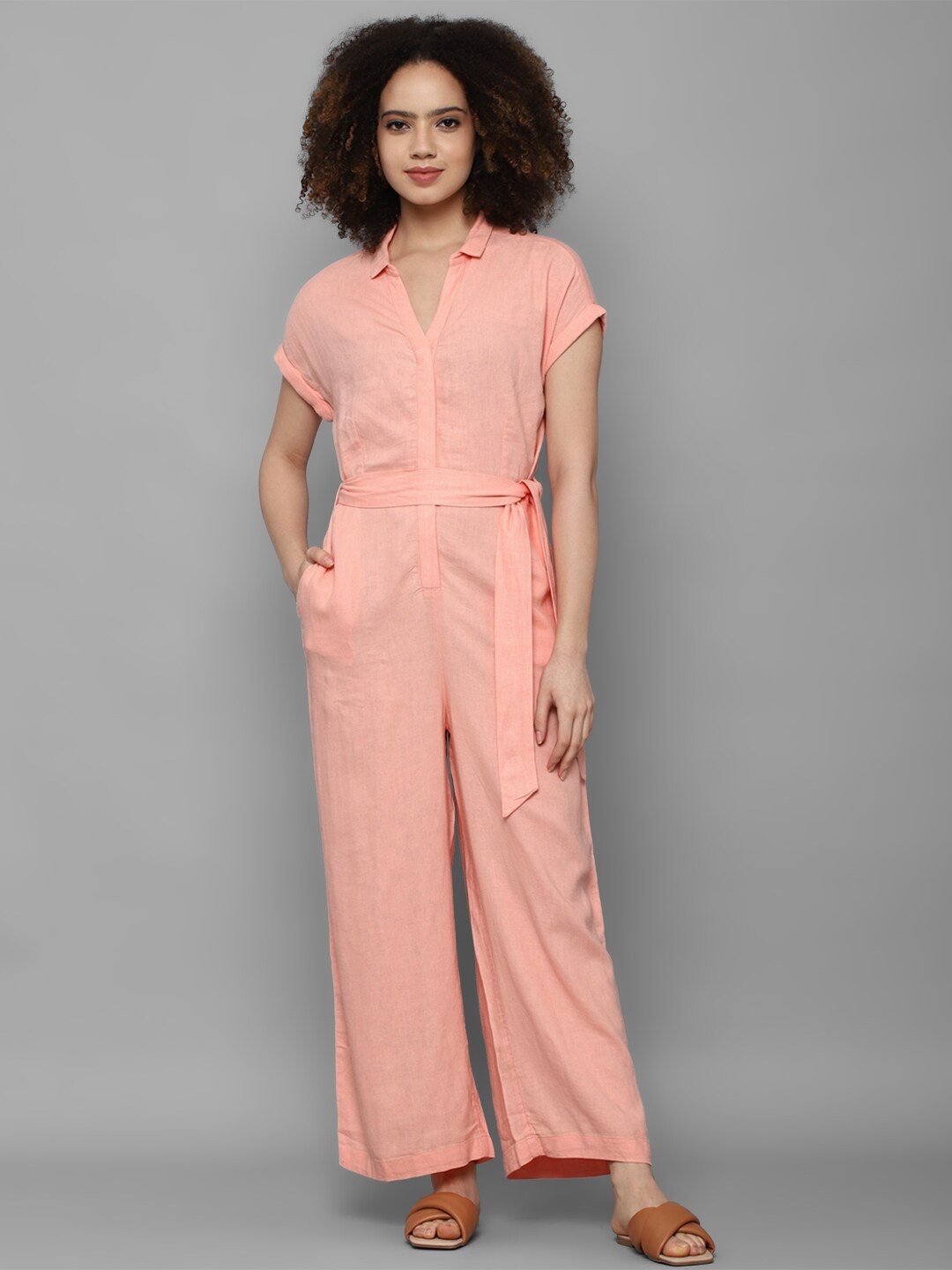 

Allen Solly Woman Peach-Coloured Linen Basic Jumpsuit
