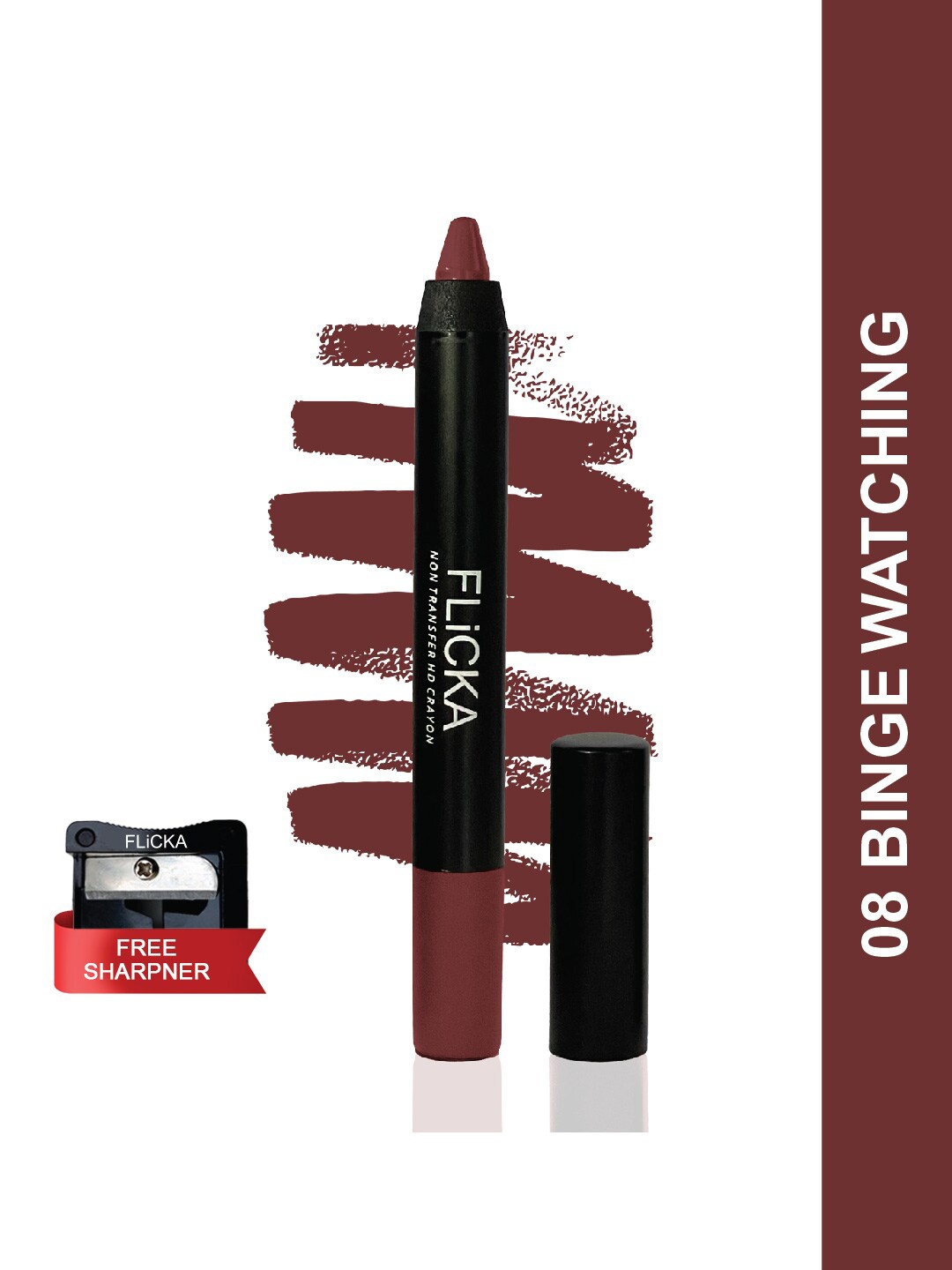 

FLiCKA Lasting Lipsence Non Transfer HD Crayon Lipstick with Sharpener 10g - 08, Maroon