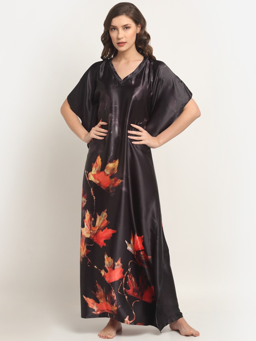 

Claura Women Black Printed Maxi lounge set Nightdress