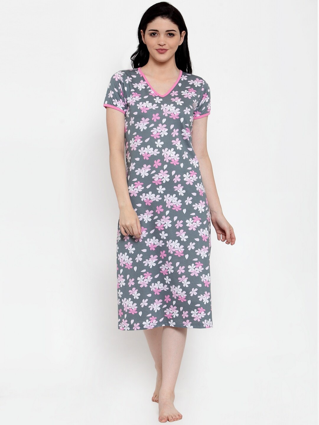 

Claura Grey Printed Cotton Nightdress