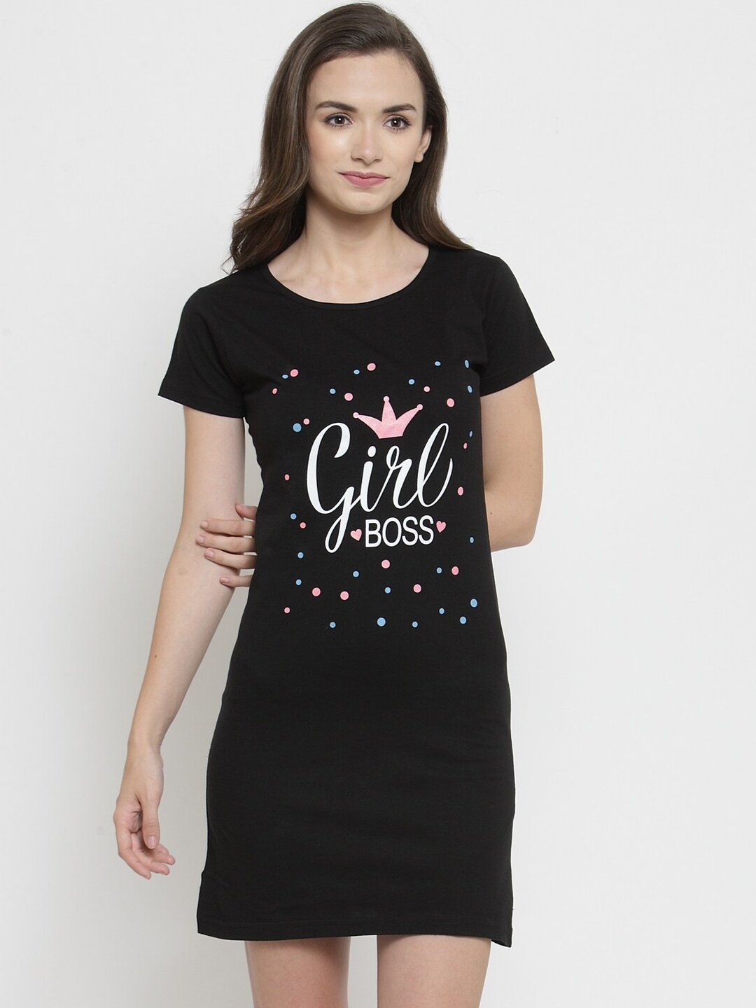 

Claura Women Black Printed Cotton Nightdress
