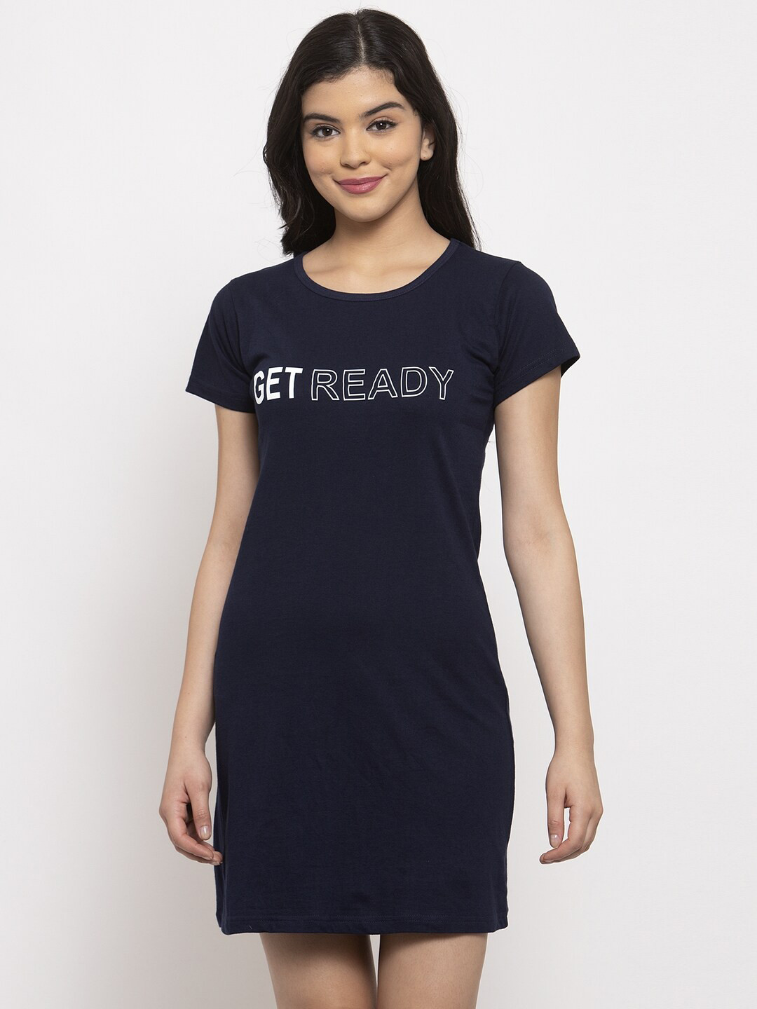 

Claura Navy Blue Printed Pure Cotton Nightdress