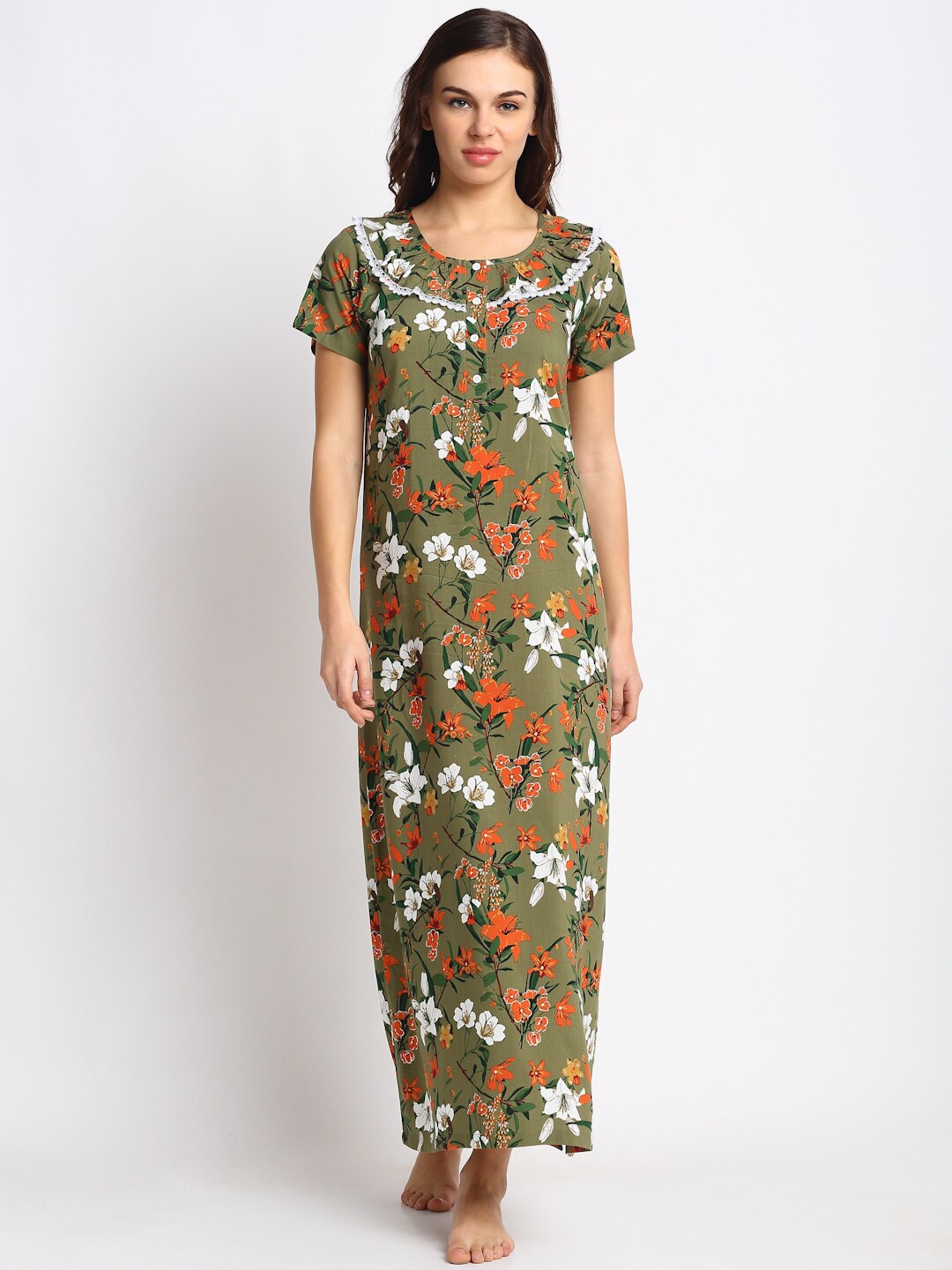 

Claura Grey Printed Maxi Pure Cotton Nightdress