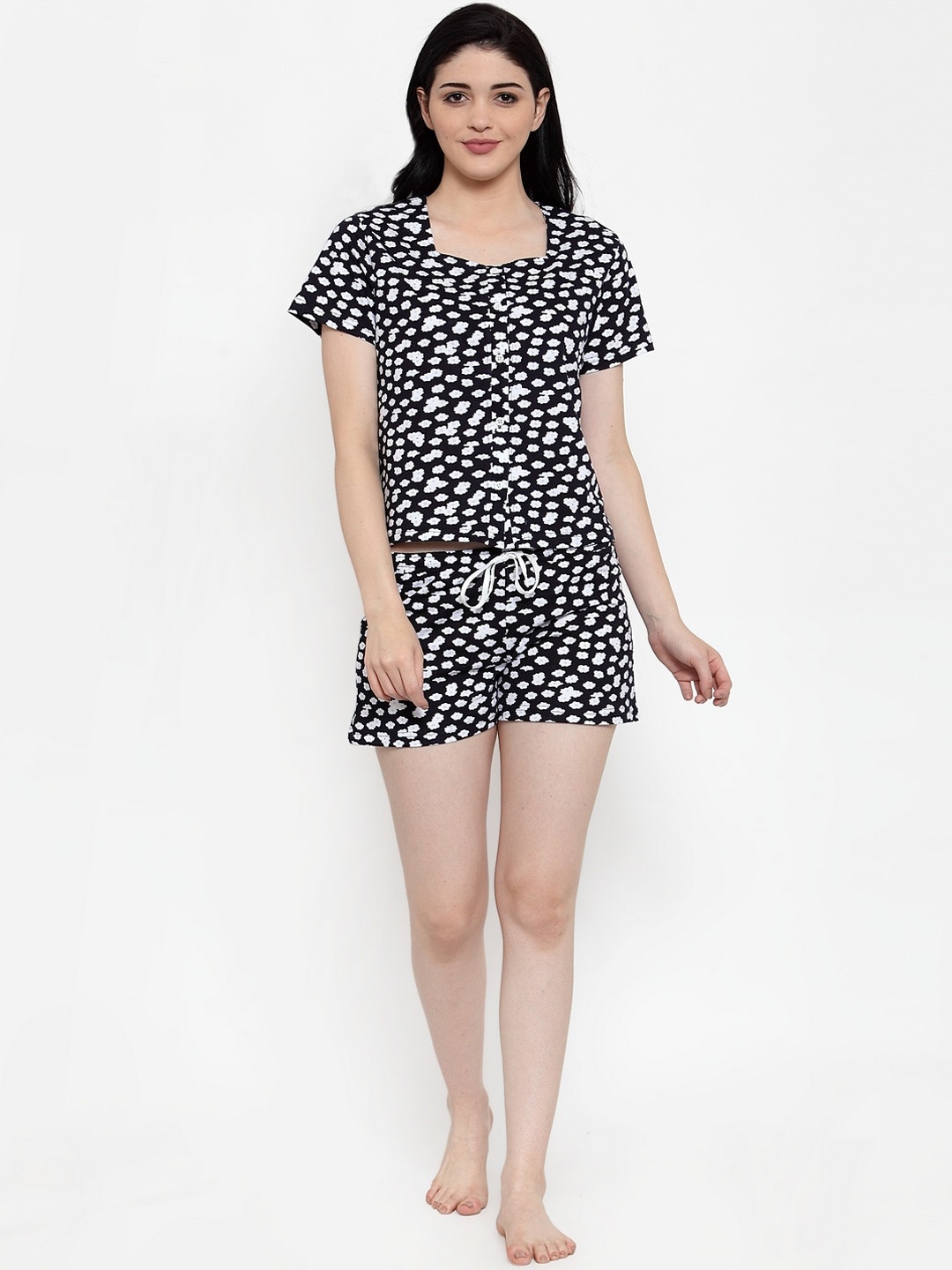

Claura Women Blue & White Printed Night suit
