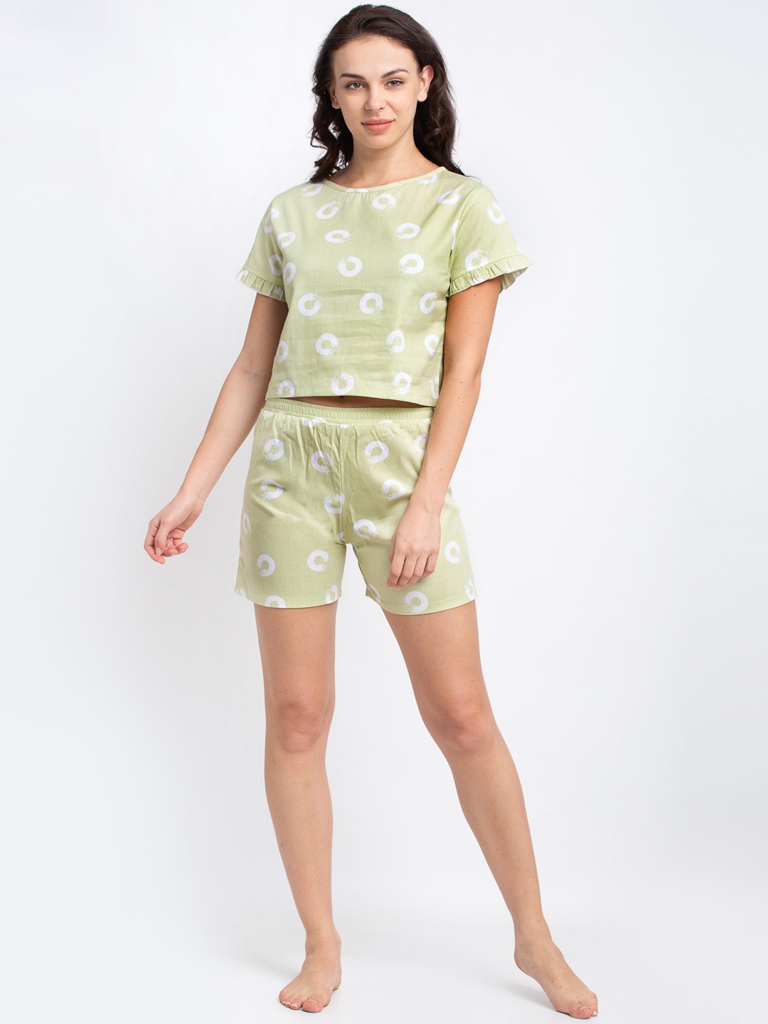 

Claura Women Green & Off White Printed Nightsuit