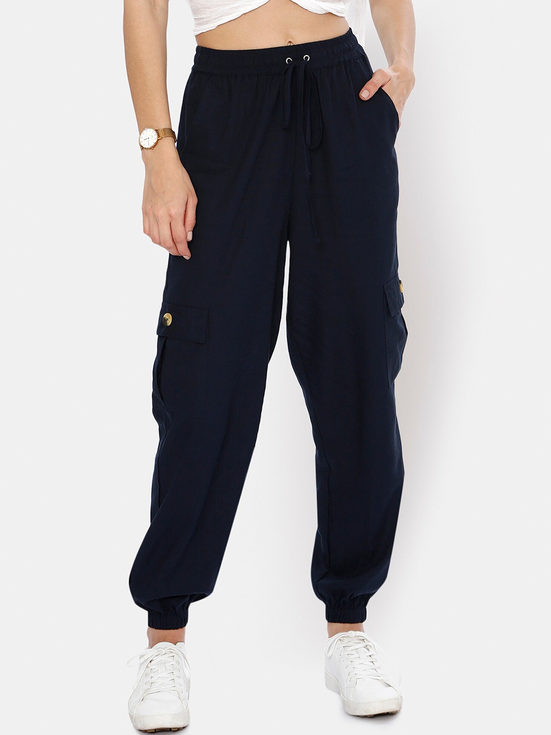 

I Love She Women Relaxed High-Rise Joggers Trousers, Navy blue