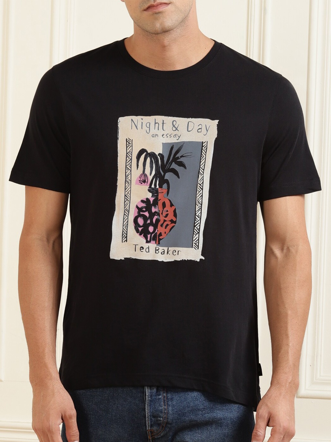 

Ted Baker Men Black Printed Slim Fit Cotton T-shirt