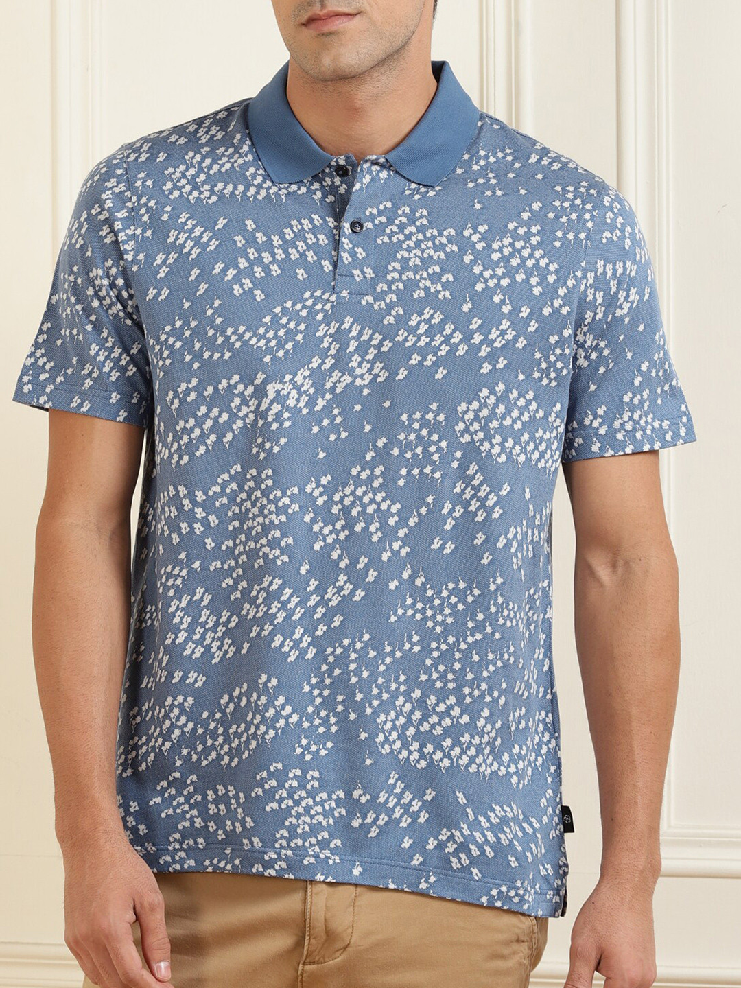 

Ted Baker Men Blue Floral Printed Polo Collar Slim Fit Cotton T-shirt