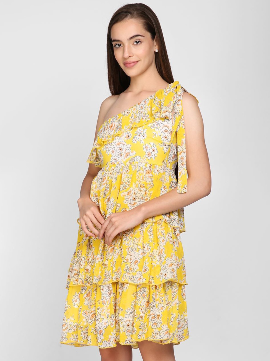 

I Love She Yellow Floral Layered Georgette Dress