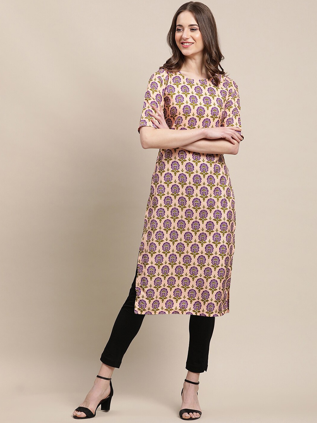 

Ethnic basket Women Pack Of 6 Geometric Printed Block Print Crepe Kurta, Multi