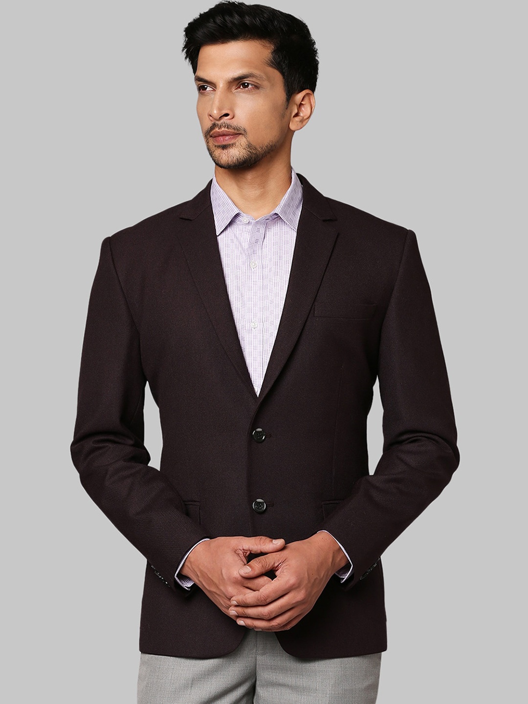 

Park Avenue Men Maroon Solid Super Slim-Fit Single Breasted Blazers
