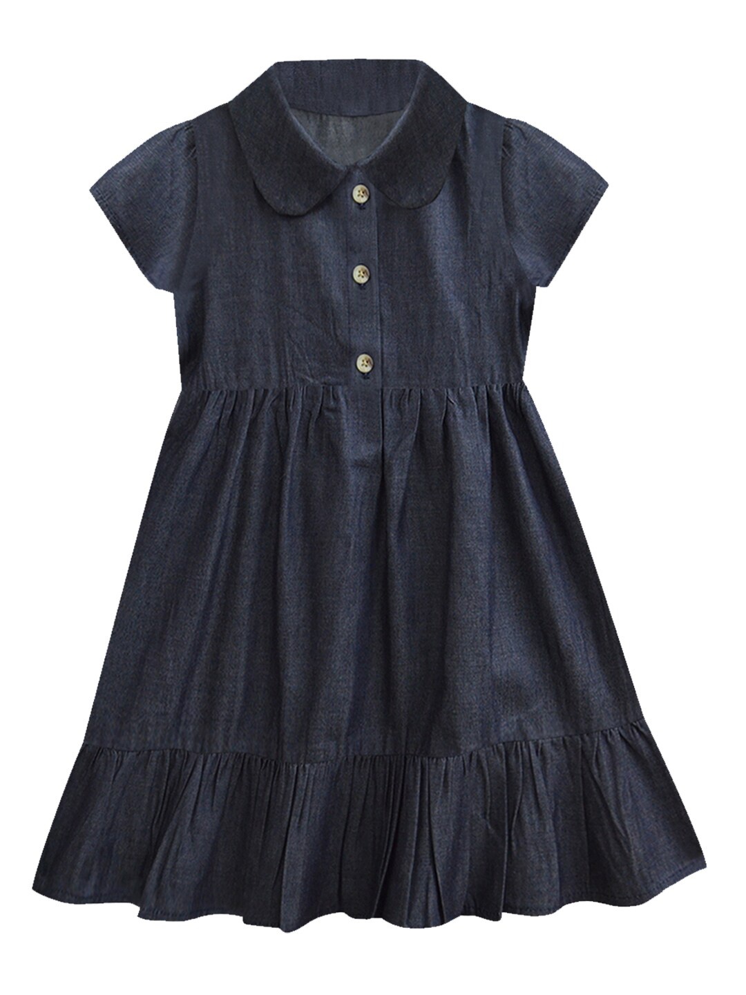 

A T U N Girls Navy Blue Peter Pan Collar Cotton Dress