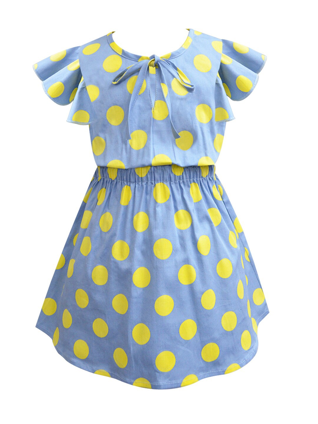 

A T U N Girls Blue & Yellow Cotton Dress