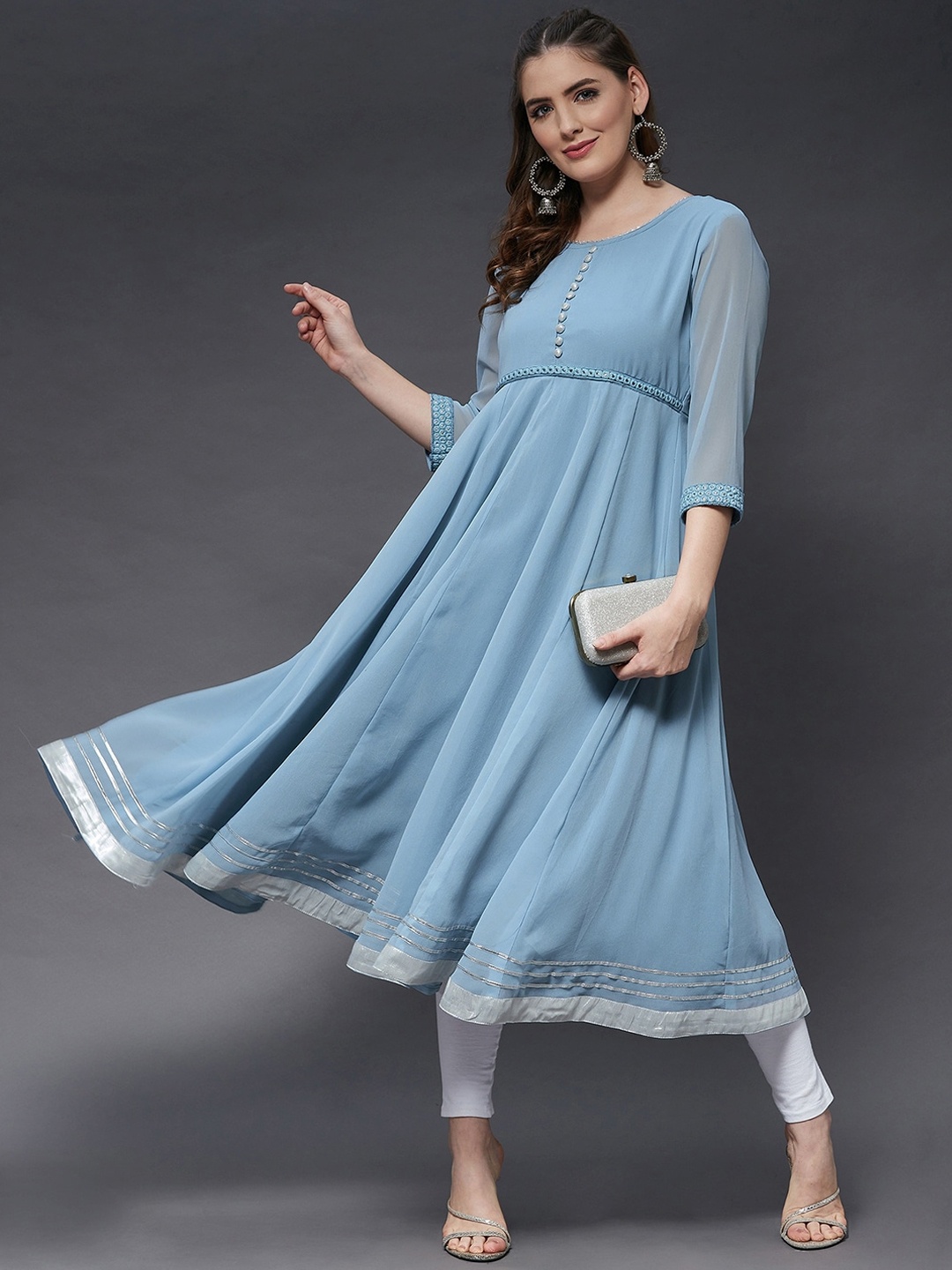 

Azira Women Blue Mirror Work Georgette Anarkali Kurta