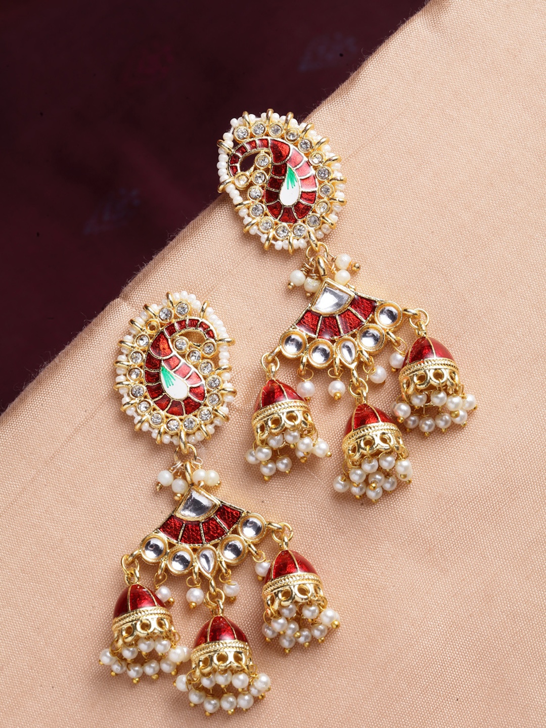 

PANASH Gold-Toned Gold-Plated Paisley Shaped Jhumkas Earrings