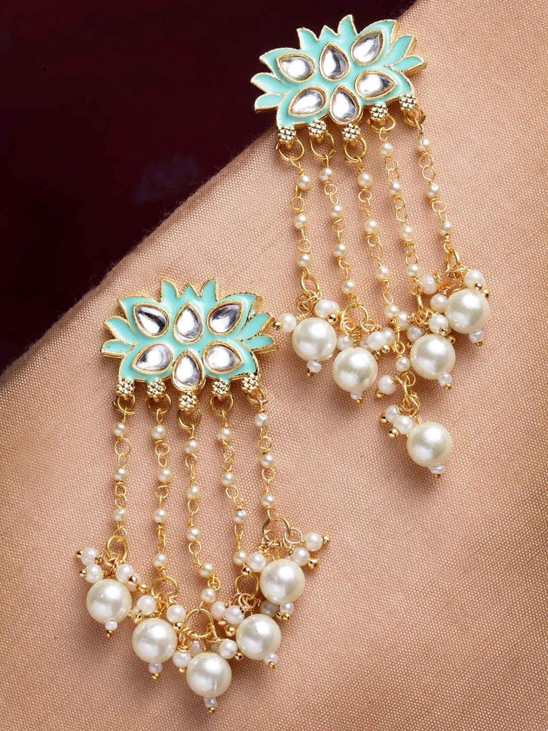 

PANASH Gold-Toned Floral Gold Plated Drop Earrings