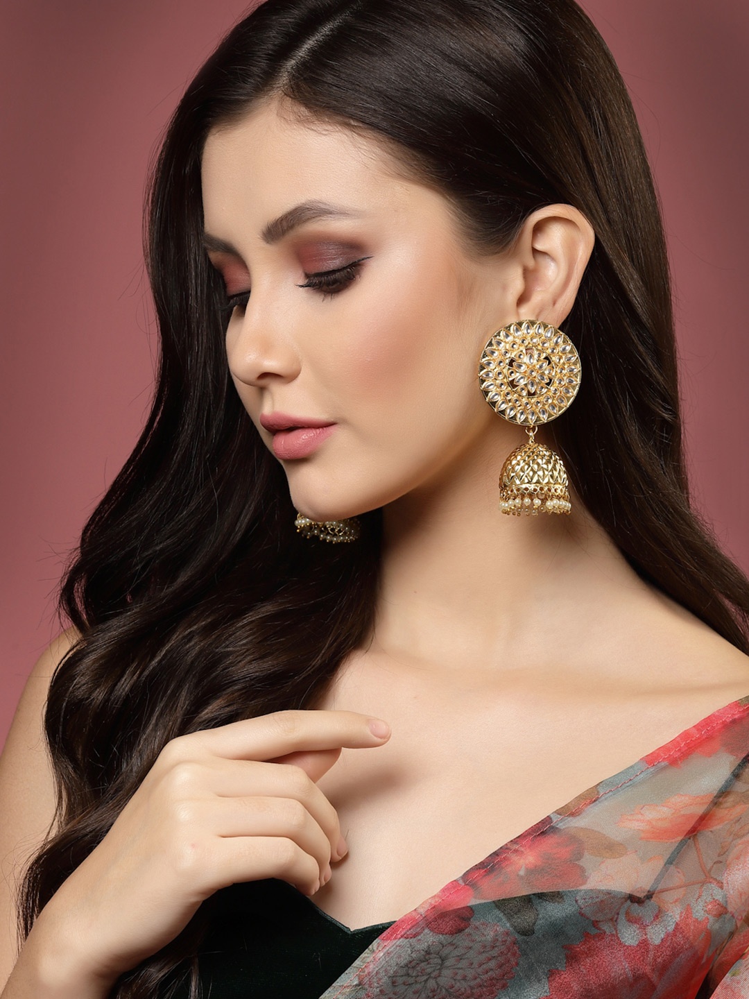 

PANASH Gold-Plated Circular Jhumkas Earrings