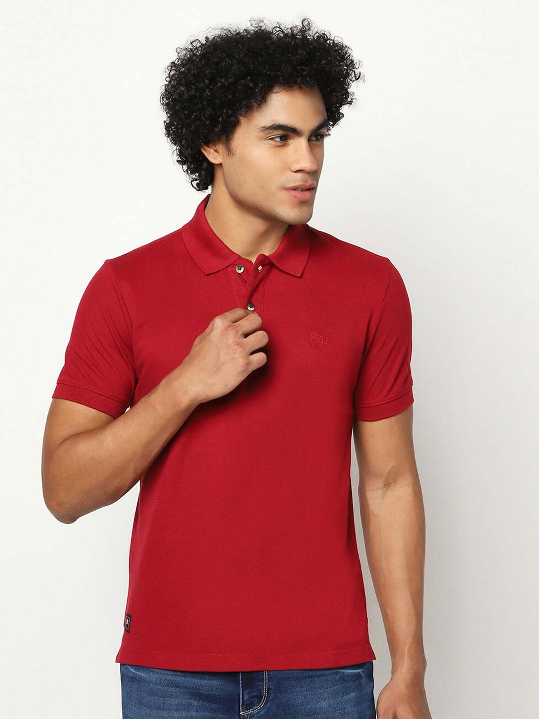 

Blue Buddha Men Maroon Polo Collar Cotton T-shirt
