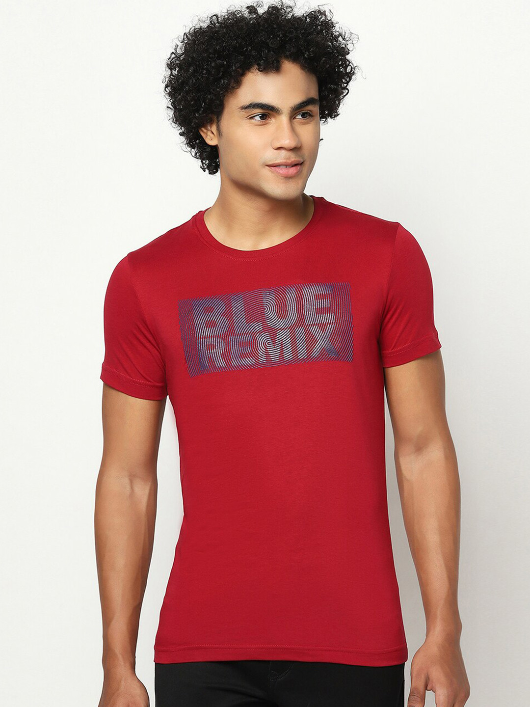 

Blue Buddha Men Red Typography Printed Cotton T-shirt