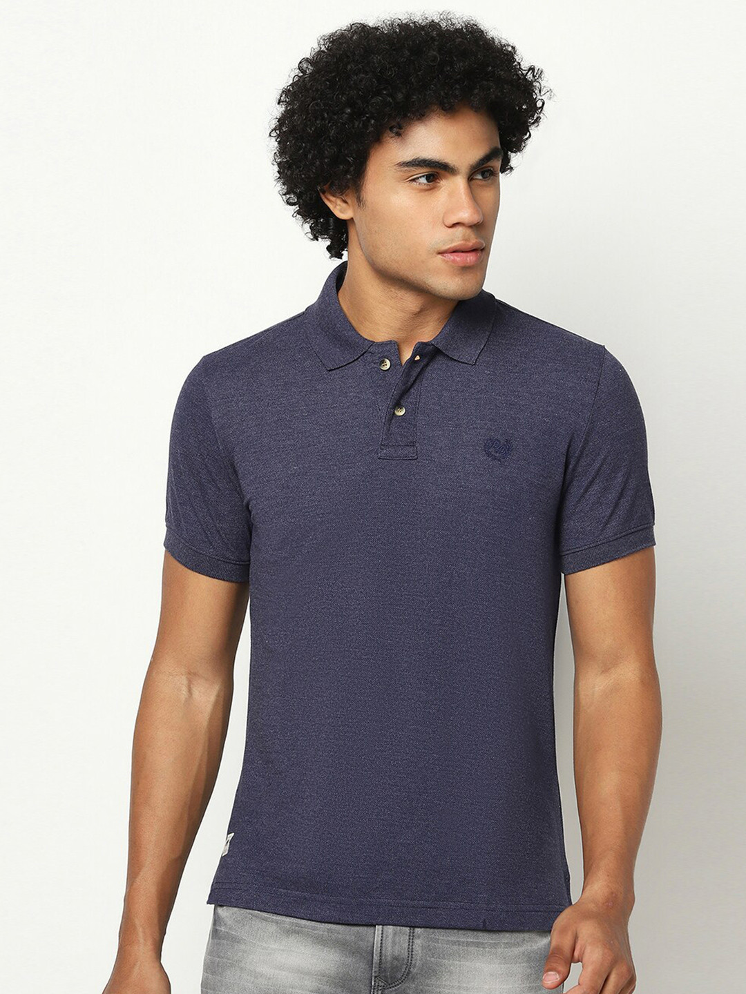 

Blue Buddha Men Navy Blue Polo Collar Cotton T-shirt