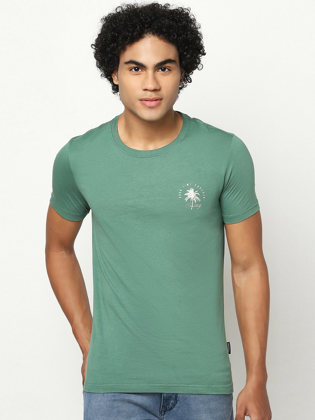 

Blue Buddha Men Green Cotton T-shirt