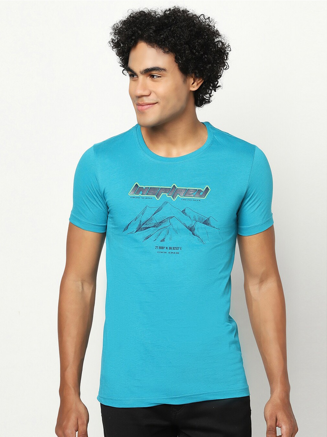 Blue Buddha Men Blue Printed Cotton T-shirt