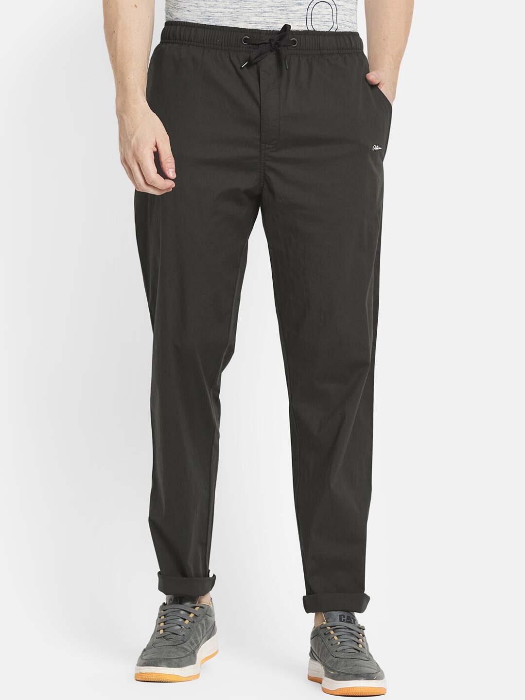 

Octave Men Olive Green Solid Cotton Track Pant