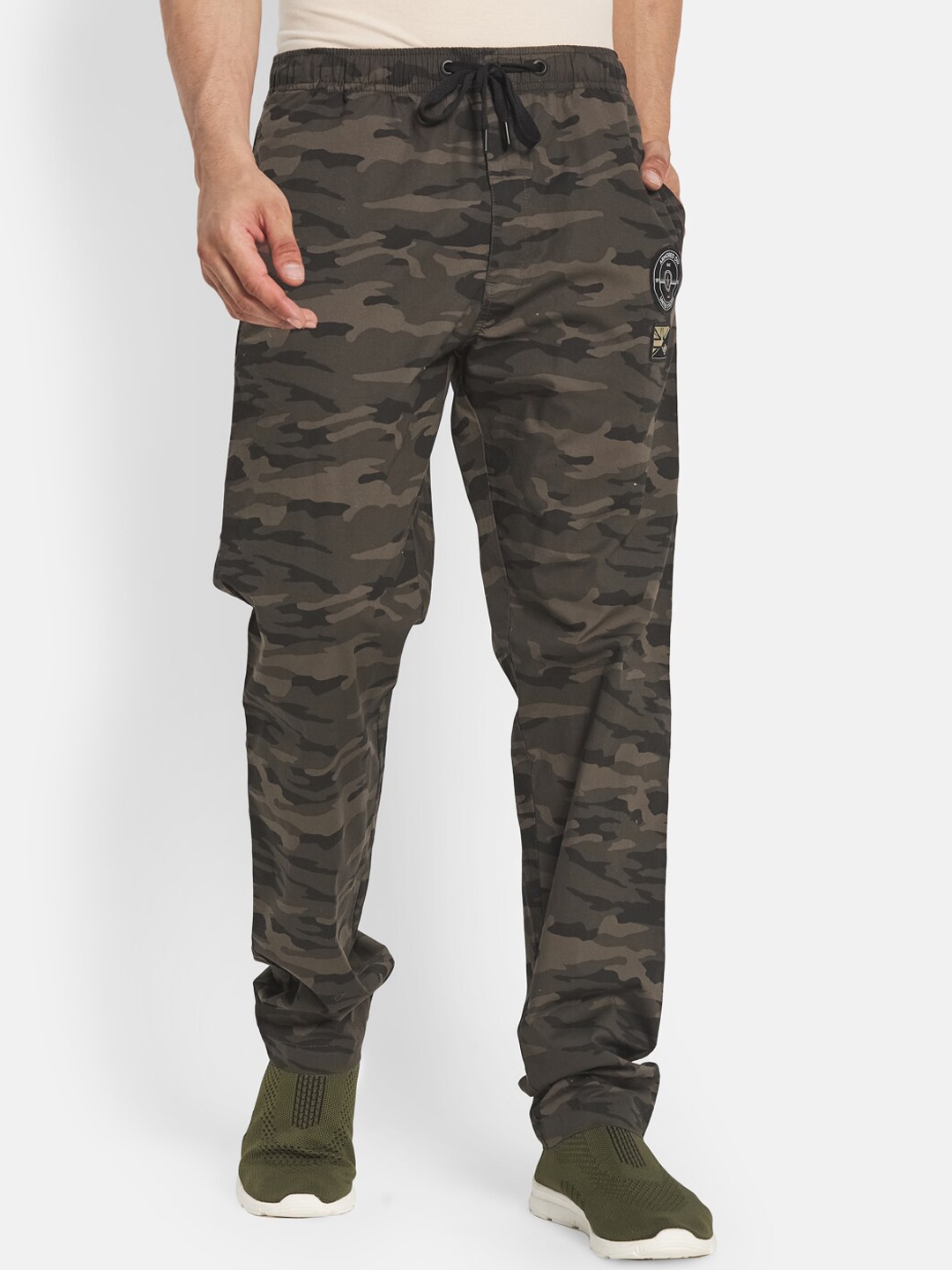 

Octave Men Olive Green Camouflage Printed Cotton Track Pants