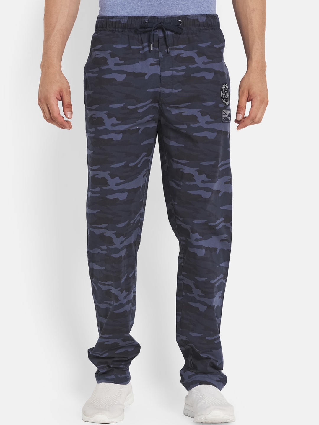

Octave Men Plus Size Navy Blue Printed Cotton Track Pants