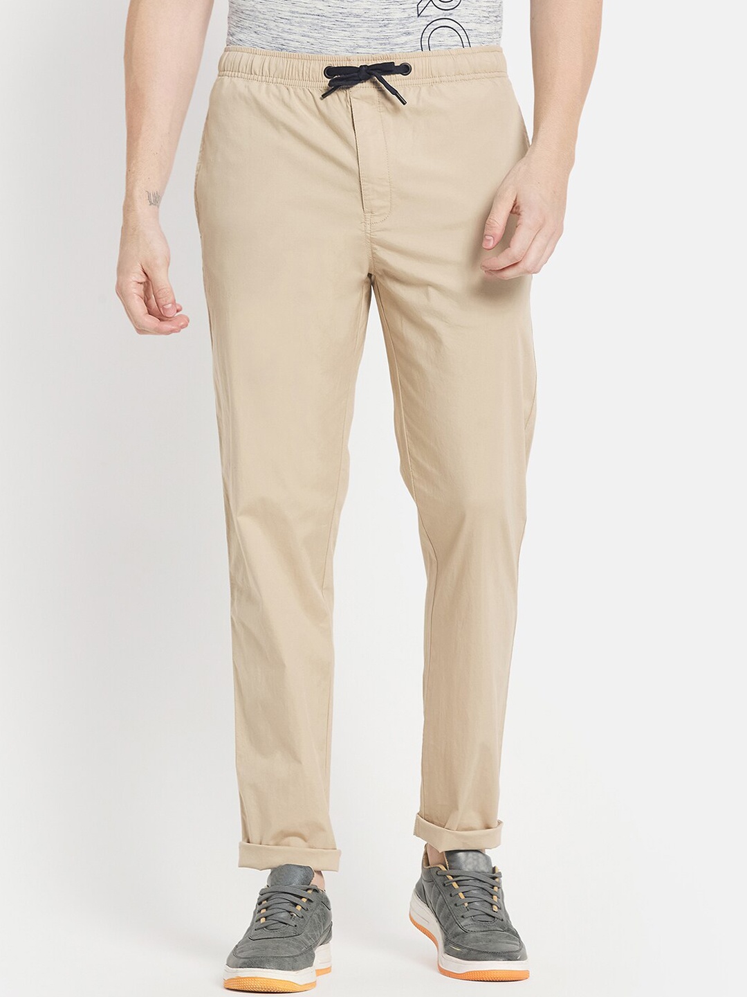 

Octave Men Cream-Colored Solid Cotton Track Pants