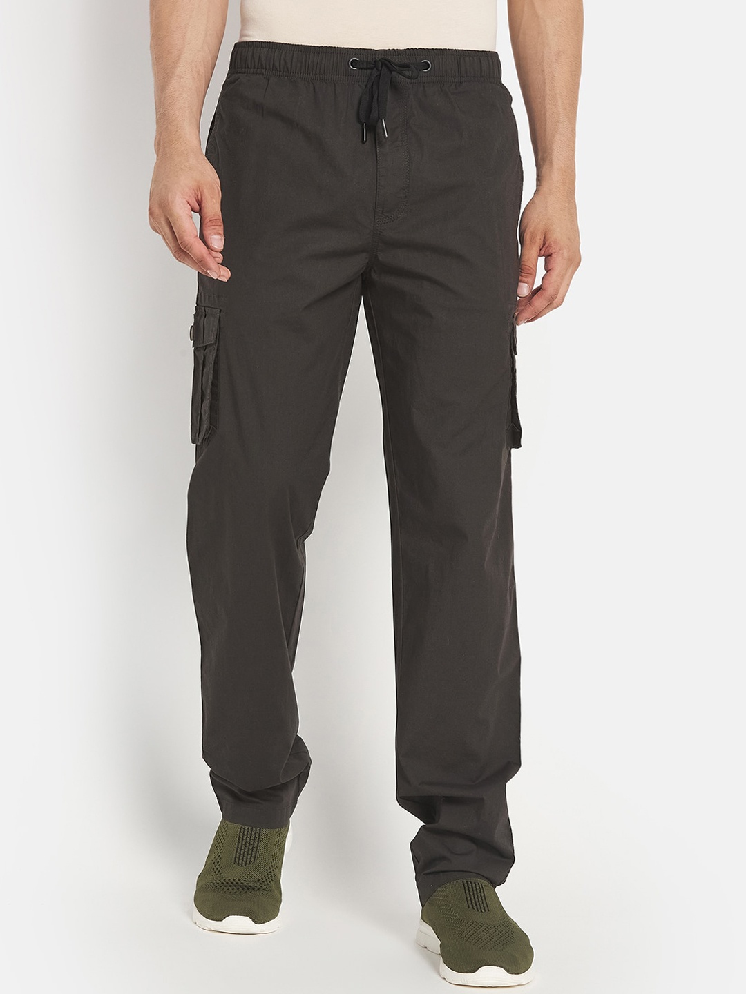 

Octave Men Plus Size Olive Green Solid Cotton Track Pants