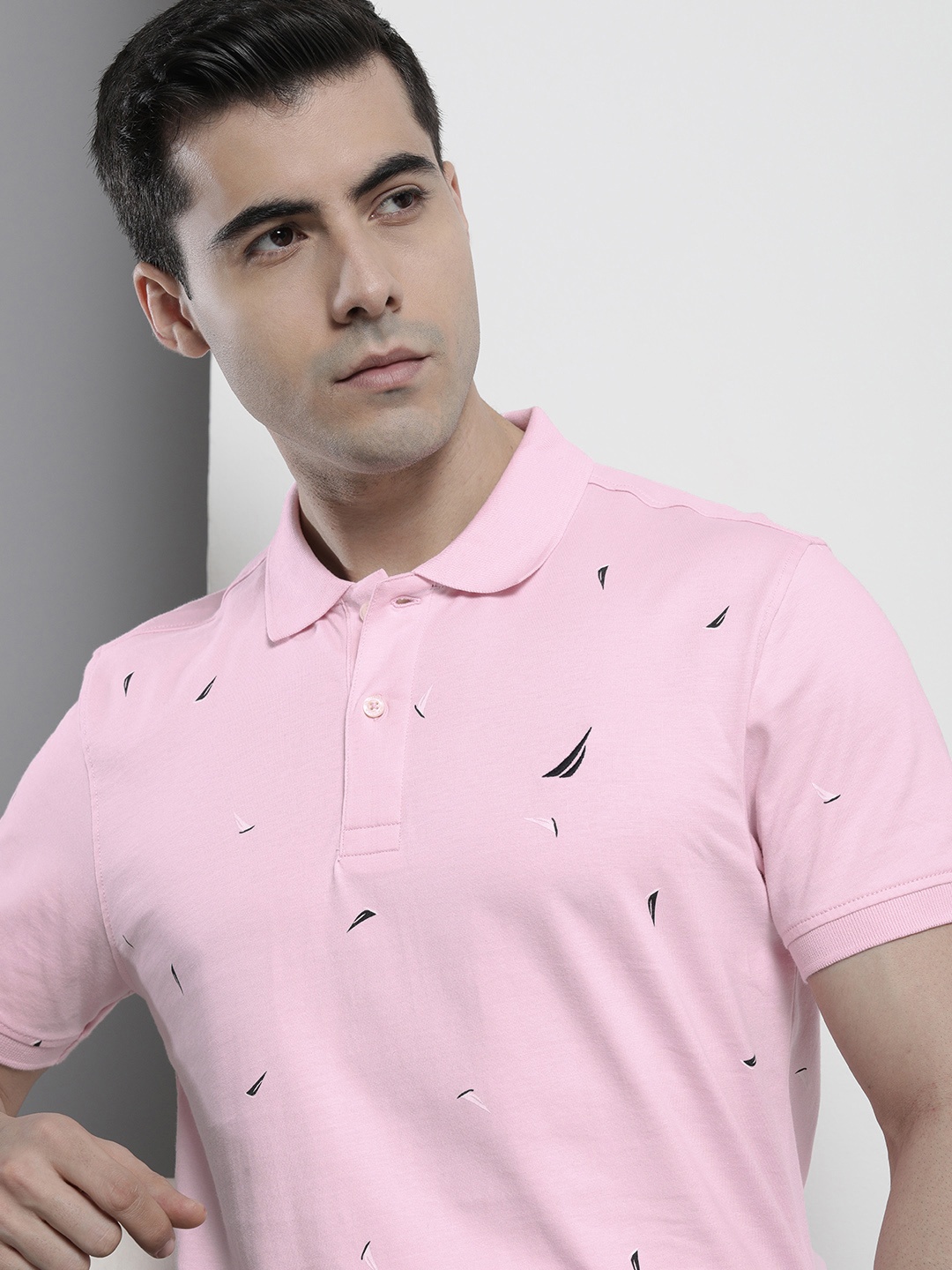 

Nautica Men Brand Logo Printed Polo Collar Pure Cotton T-shirt, Pink