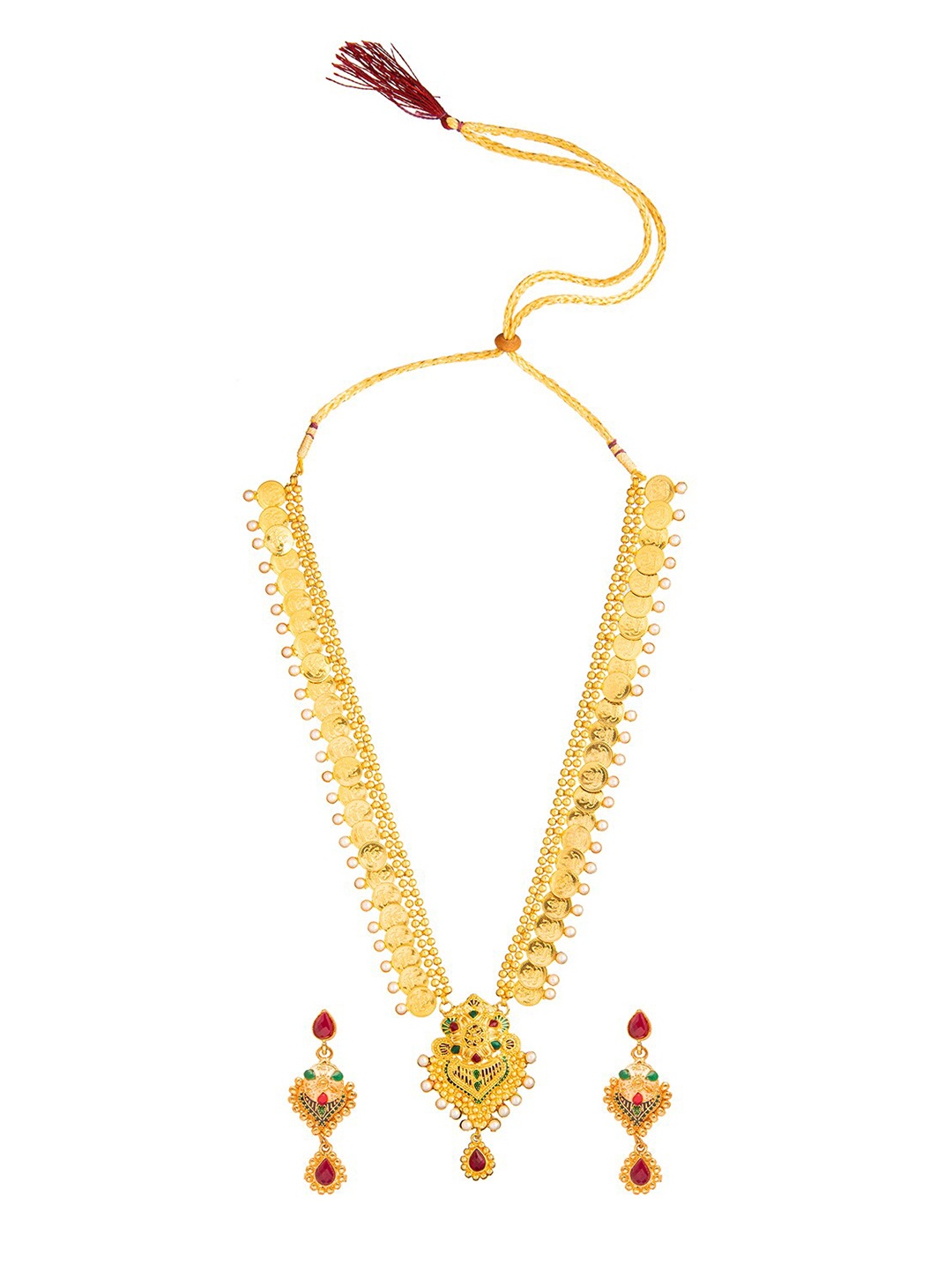 

Shining Jewel - By Shivansh Gold-Plated Brass Temple Necklace With Earrings