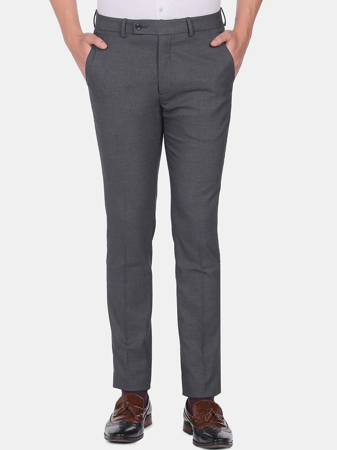 

Arrow New York Men Grey Textured Slim Fit Formal Trouser