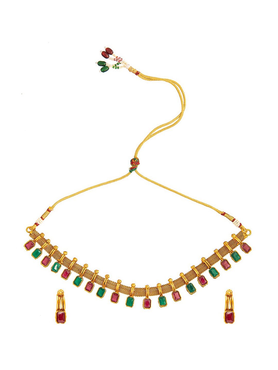 

Shining Jewel - By Shivansh Gold-Plated & Red Jewellery Set