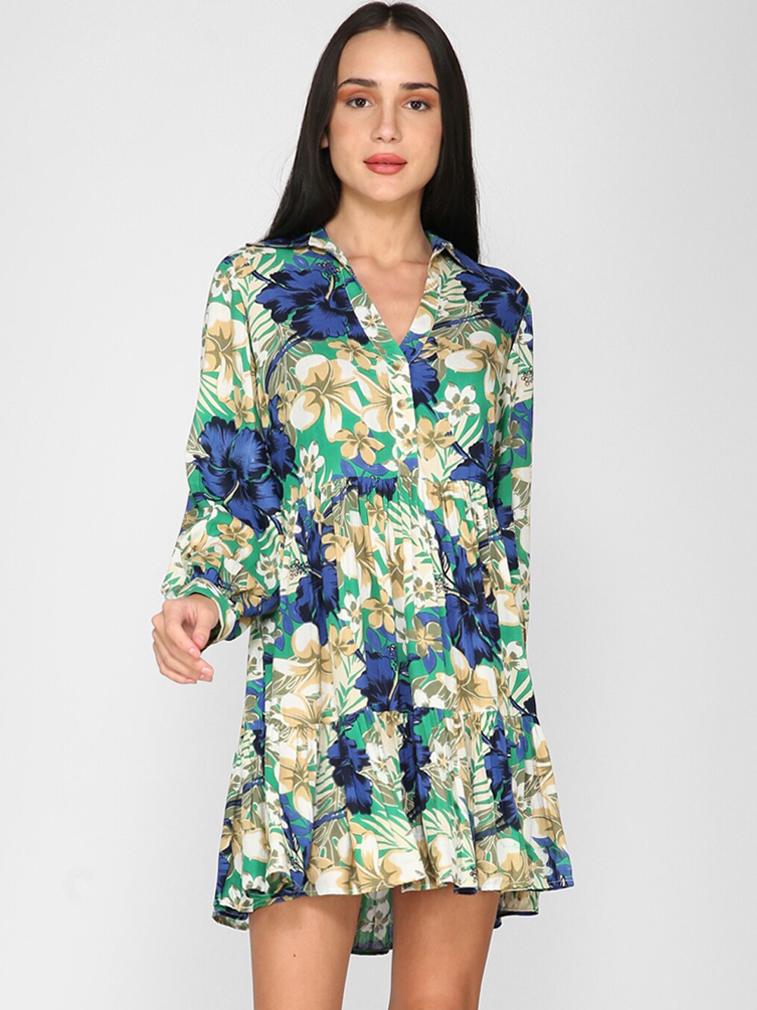 

I Love She Blue Floral Printed A-line Mini Dress