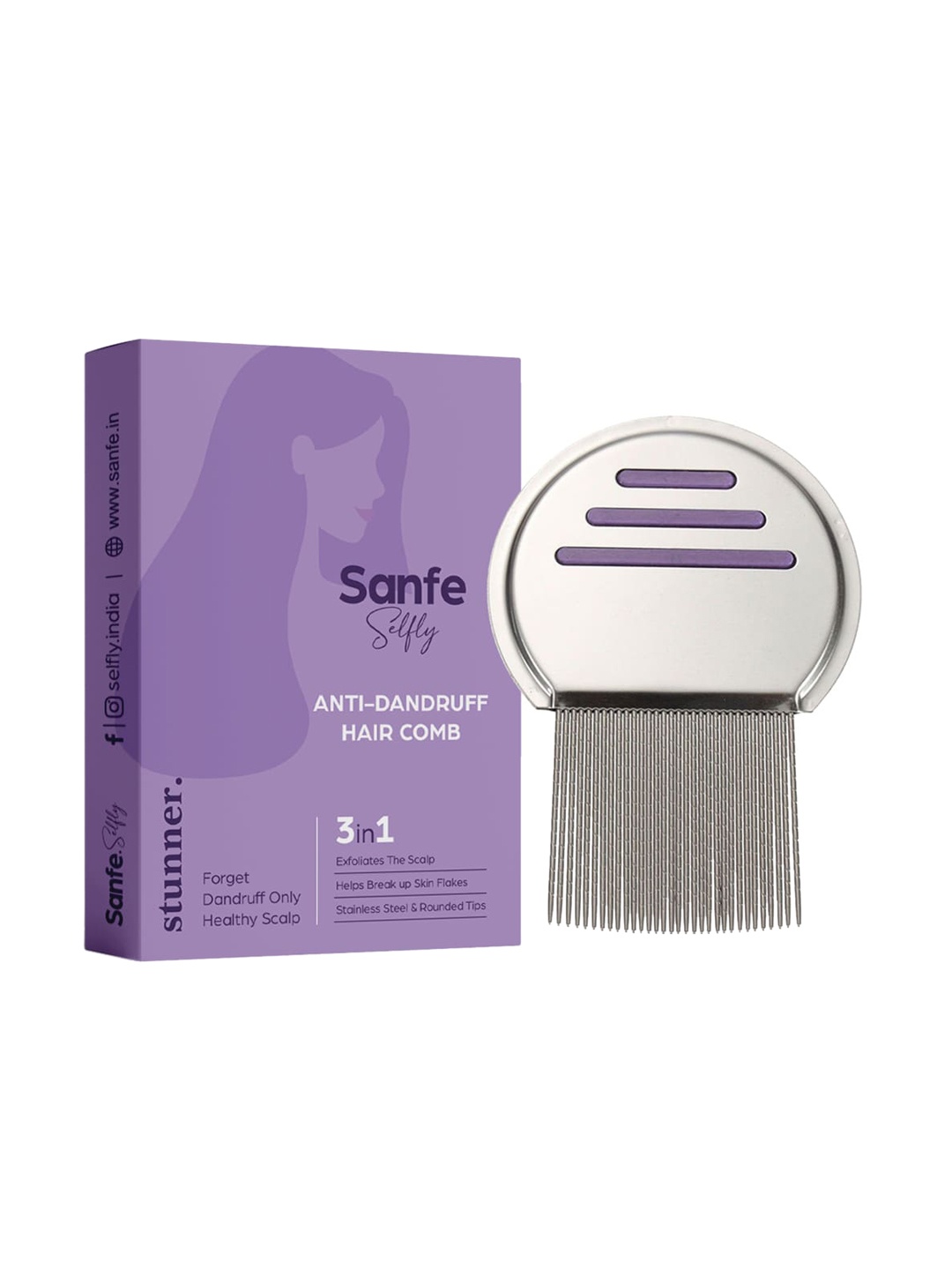 

Sanfe Selfly Stunner Anti-Dandruff Hair Comb, Silver