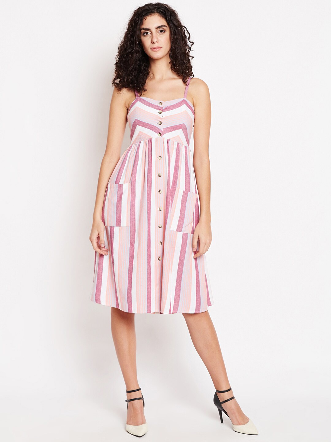 

Be Indi Women Pink Striped Cotton Empire Dress