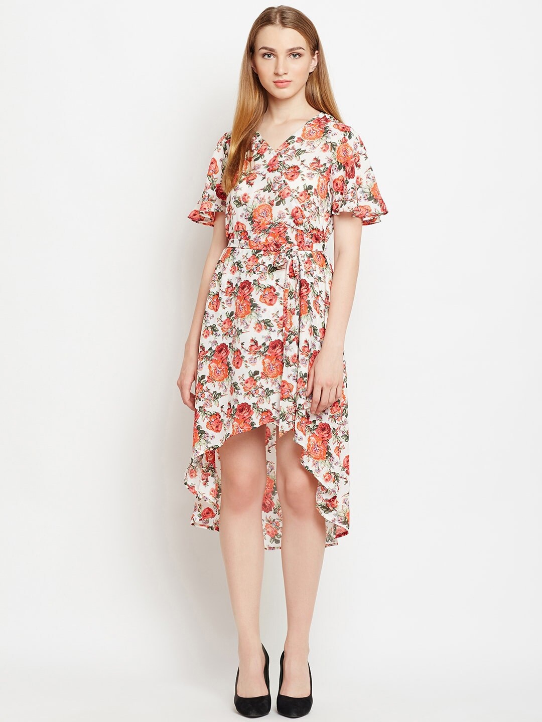 

Be Indi Off White Floral Georgette Dress
