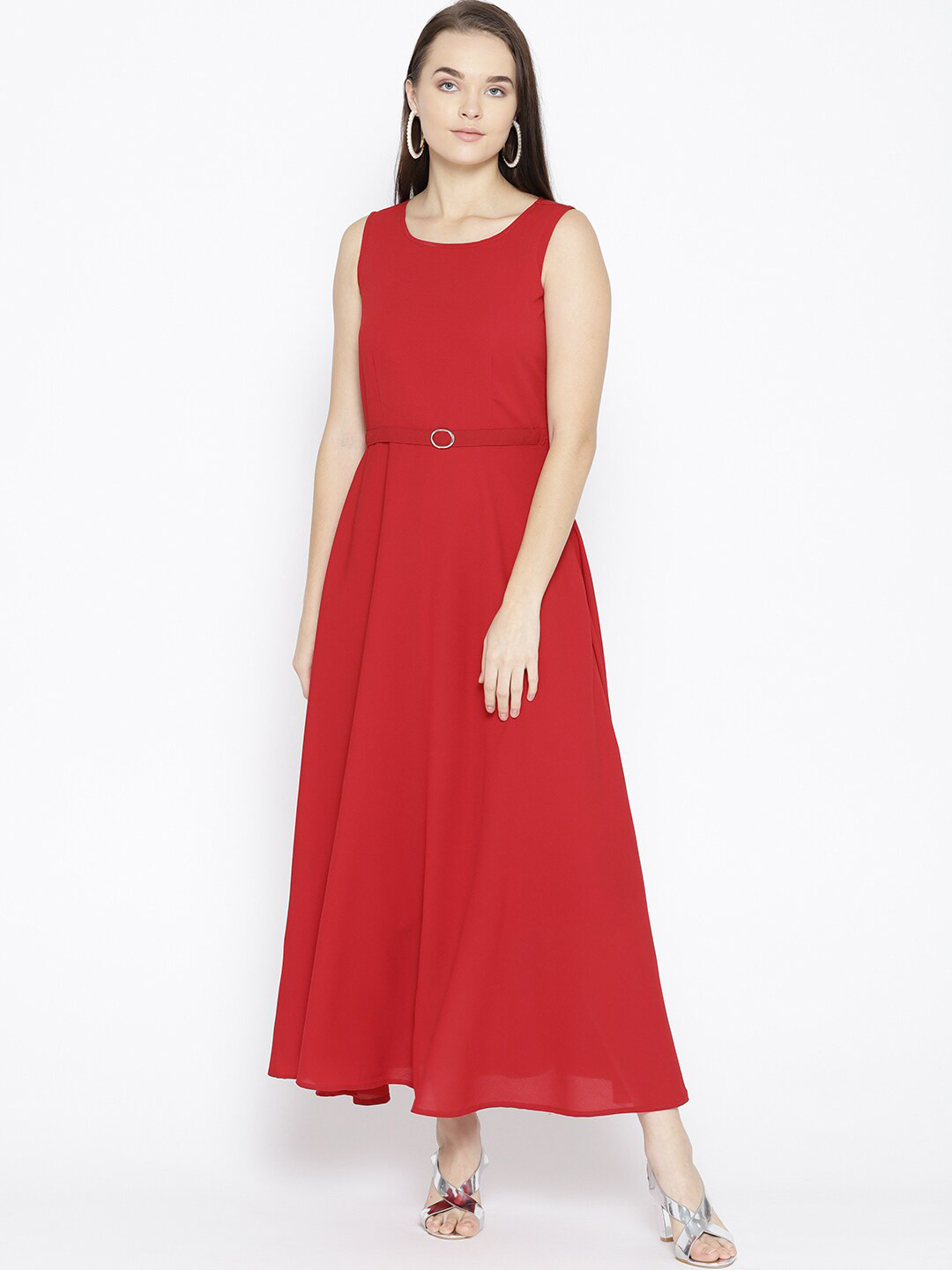 

Be Indi Women Red Solid Maxi Dress