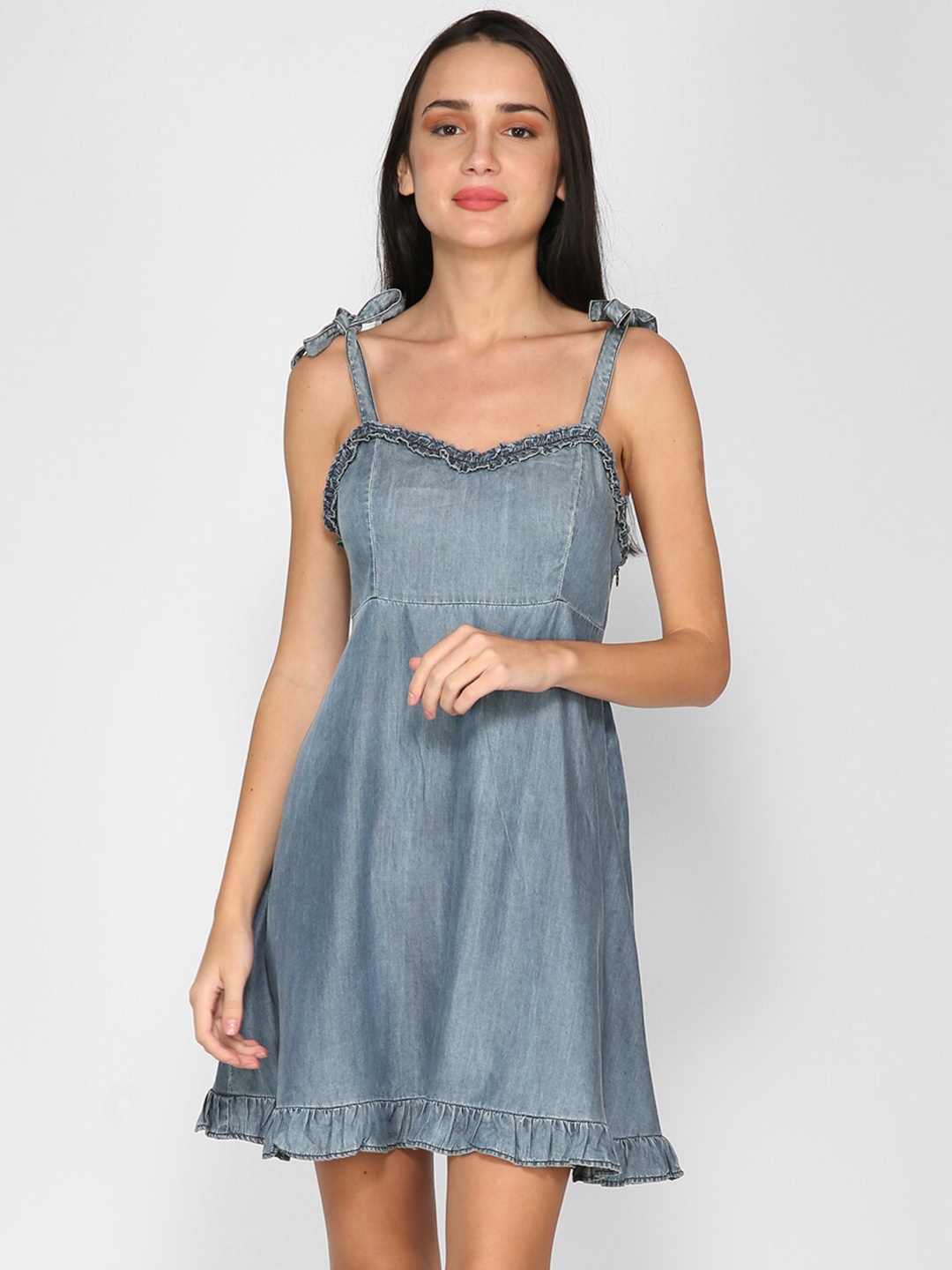 

I Love She Blue Denim A-Line Dress