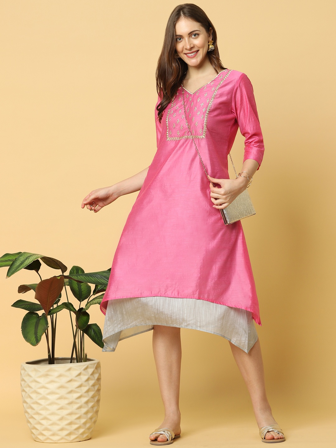 

Indifusion Ethnic Motifs Embroidered A-Line Dress, Fuchsia