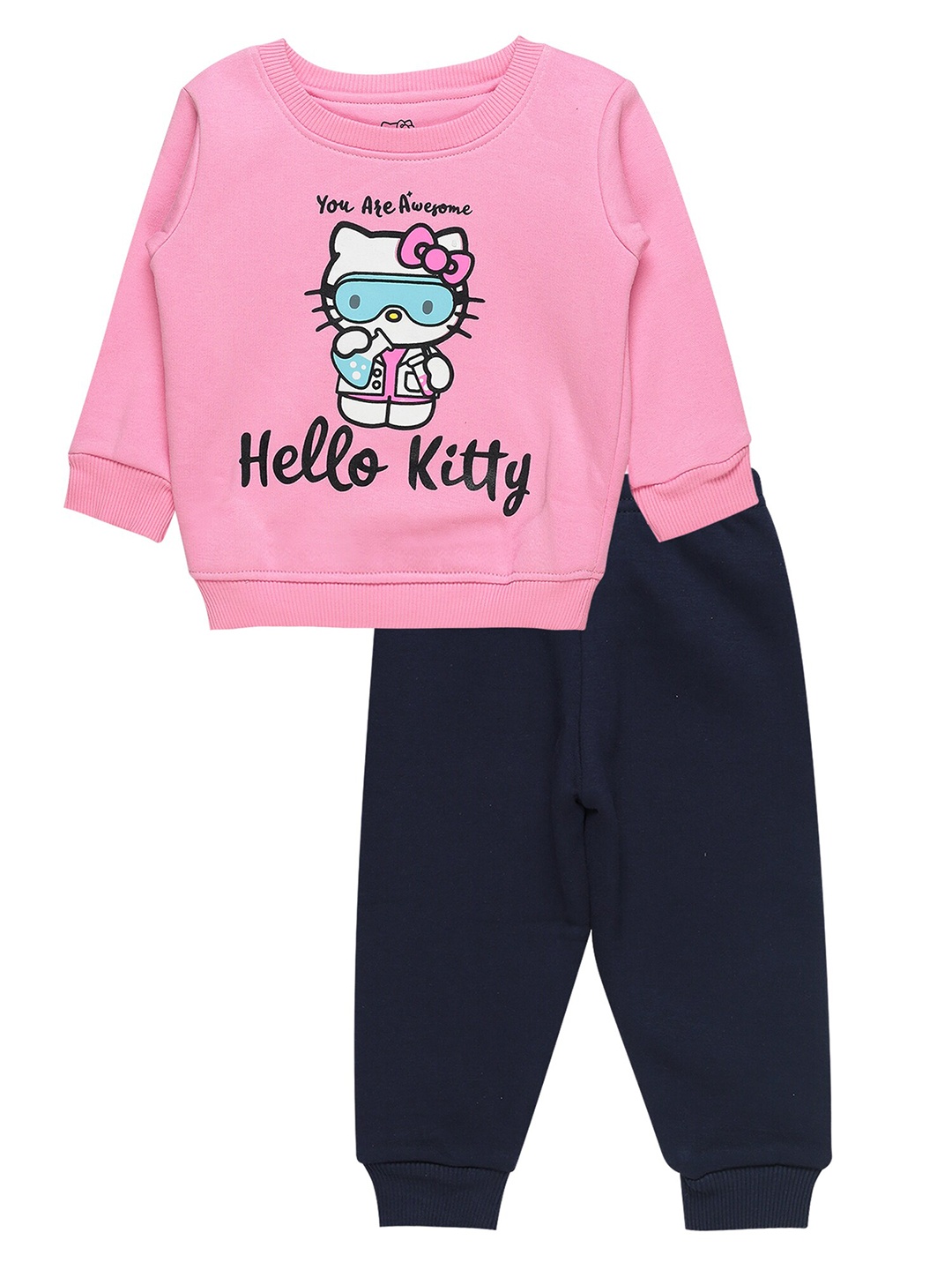 

Bodycare Kids Girls Pink & Navy Blue Graphic Printed T-shirt with Pyjama